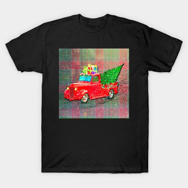 Christmas Plaid Graphic with Red Truck hauling Wrapped Presents in the Snow Cute Farmhouse Home Décor Gift T-Shirt by tamdevo1